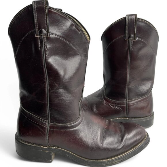Laredo Burgundy Red Roper Leather Western Biker Cowboy Work Boots Women's 10 M - Picture 1 of 13